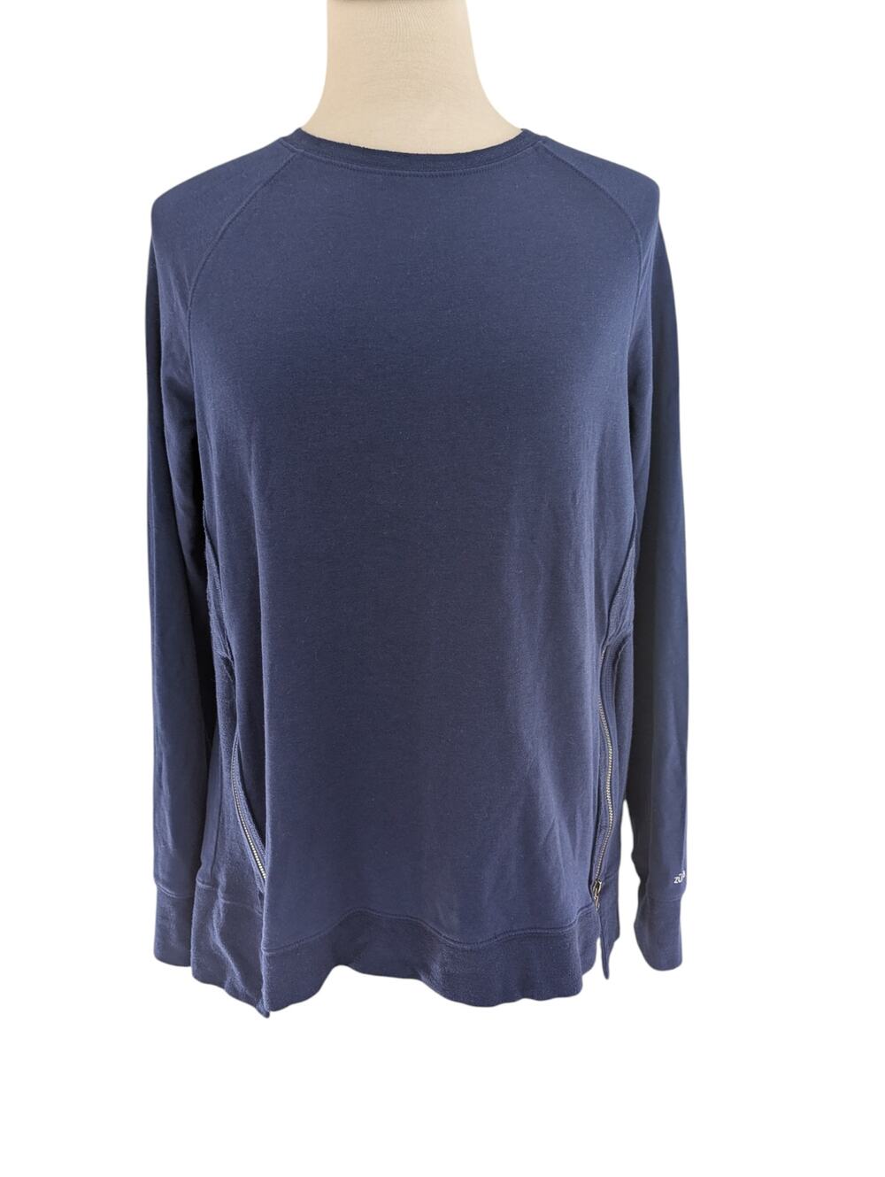 Zuda Women's Small Long Sleeve Athleisure Top Navy Blue Zipper Detail